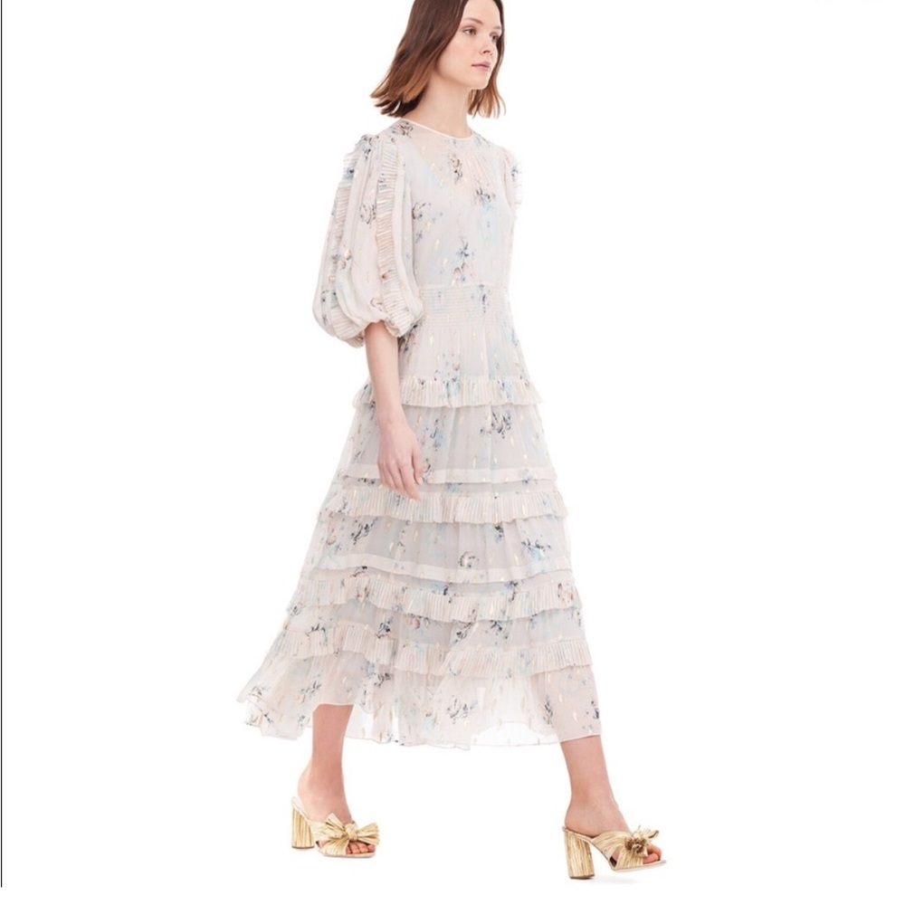 Rebecca Taylor 3/4 sleeve soft floral midi dress